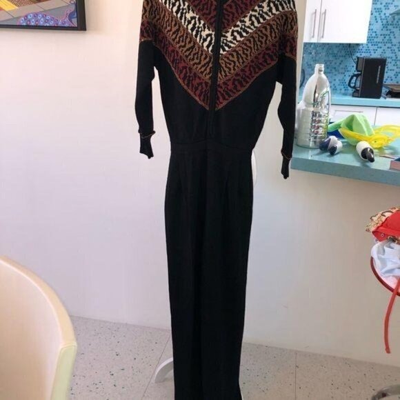 Antonella Preve Jumpsuit Womens Medium M Vintage Black Mixed Leopard Pattern - Picture 8 of 8